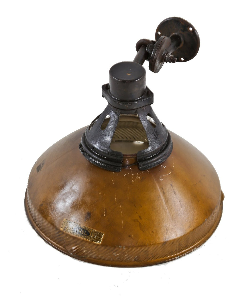 highly sought-after oversized early 20th century american industrial "corona" curtis x-ray floodlight with intact "golden armor" finish and black enameled steel bracket