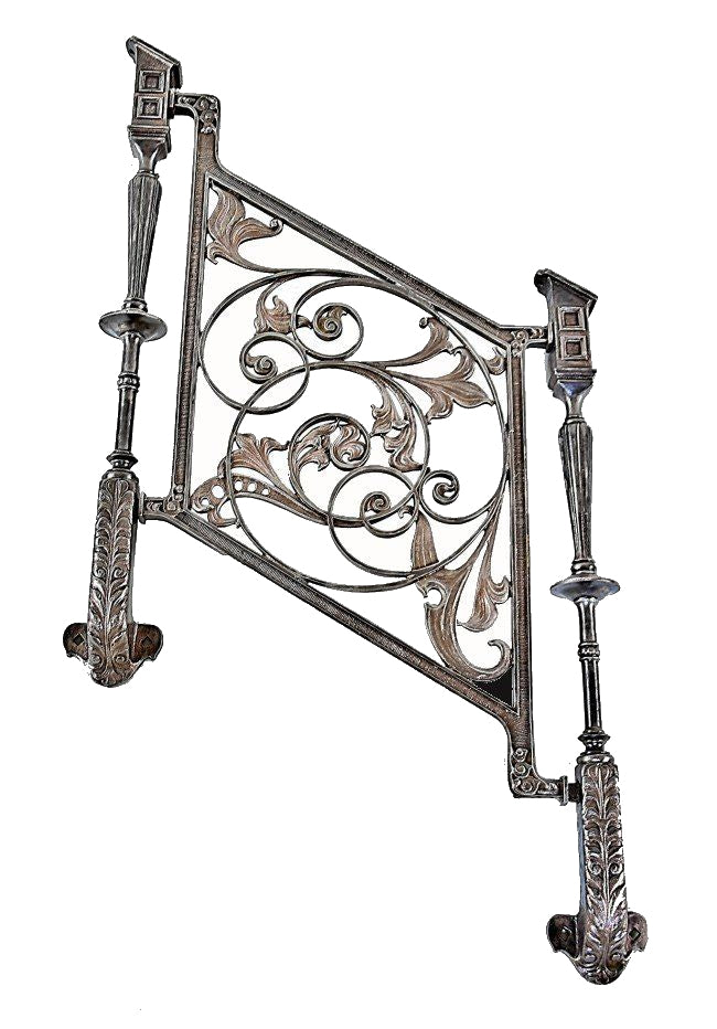 rare museum-quality original 19th century winslow brothers ornamental cast iron minneapolis public library staircase baluster with flanking stanchions