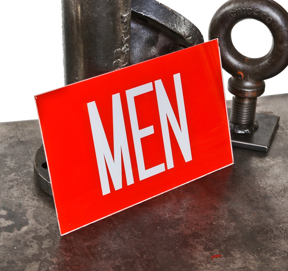 c. 1950's single-sided brightly colored american movie theater "new old stock" restroom illuminated glass sign panel