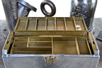 refinished c. 1920's american industrial cold-rolled steel "spillproof" portable tackle box with highly compartmentalized interior