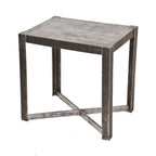 all-welded joint repurposed heavy gauge steel american industrial brushed metal coffee table with cross-bracing