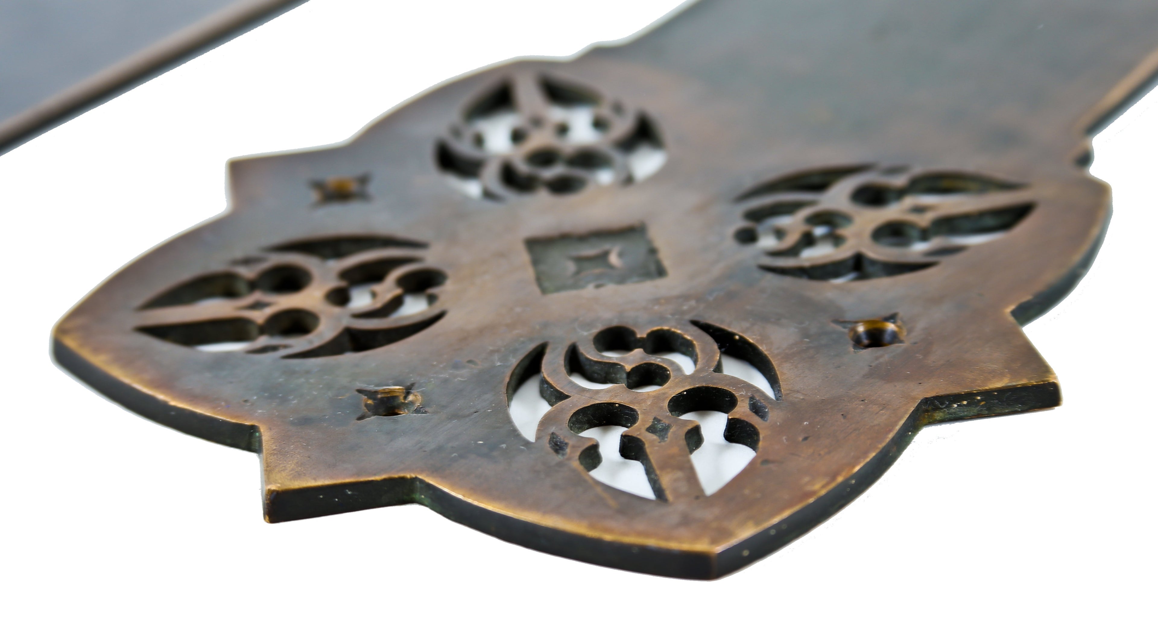 pair of historically important gothic style 19th century museum quality james charnley residential interior ornamental cast bronze door push plates