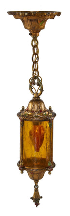 impressive late 1920's american antique spanish revival style interior residential hallway pendant light with original polychrome enameled finish