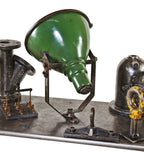 original and fully functional american industrial green porcelain enameled westinghouse exterior building spotlight with intact convex lens
