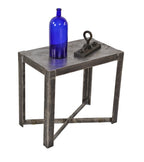 reconfigured c. 1940's all-welded joint heavy gauge four-legged angled steel coffee or side table with brushed metal finish