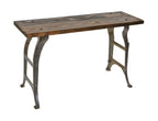c. 1930's american industrial repurposed addressograph machine base console or side table with newly added old pine wood top