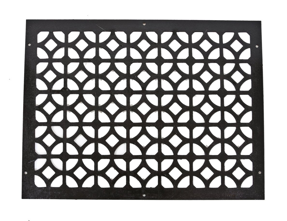 early 1920's american antique black enameled interior bank building lobby strongly geometrically designed steel heat register or grate