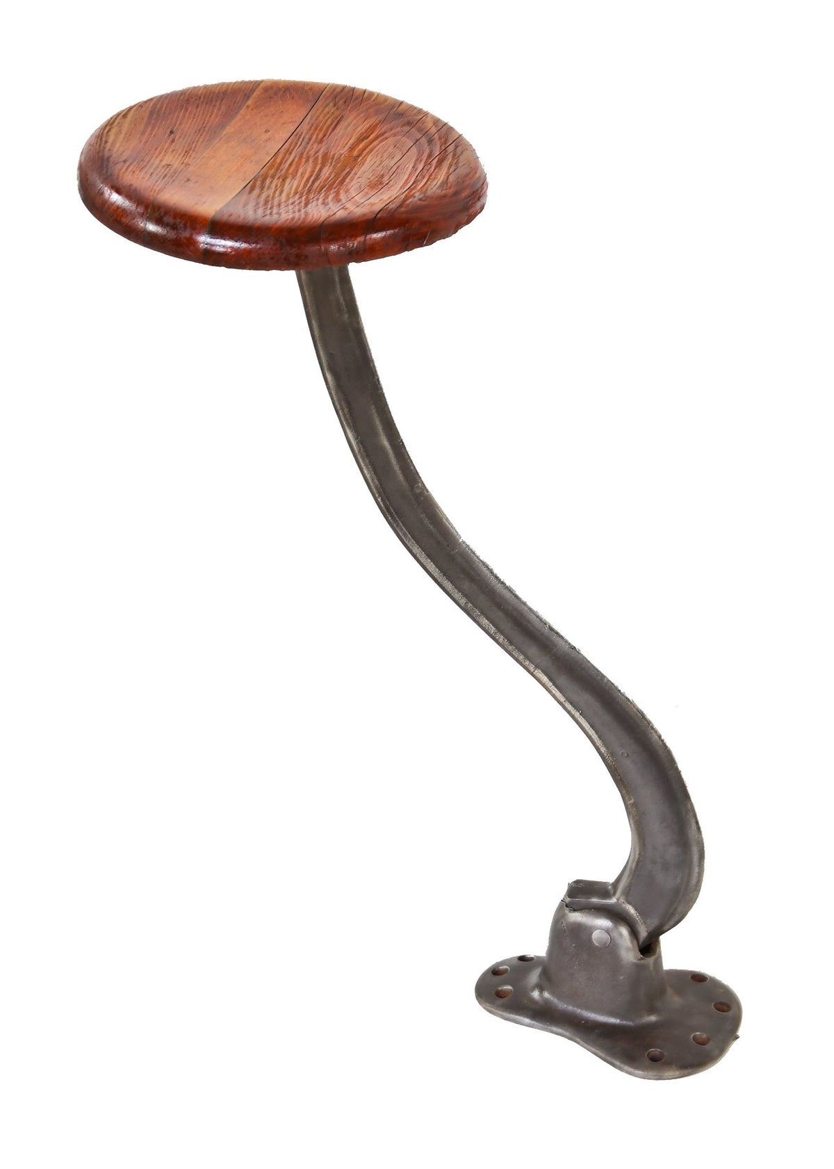 unusual single early 20th century floor-mount cast iron drop-down adjustable elevator cab or telephone booth stationary stool
