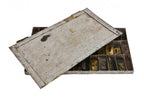 hard to find all original large lot of turn of the century american industrial interlocking wrought yellow brass sign making stencil letters with original case