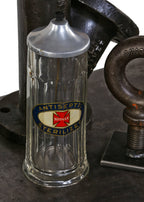 original and intact american depression era molded or pressed glass barbershop sterilizer comb jar with polished chrome plated lid