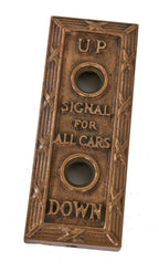 original early 20th century ornamental cast bronze jarvis hunt-designed commercial building lobby elevator car call button backplate