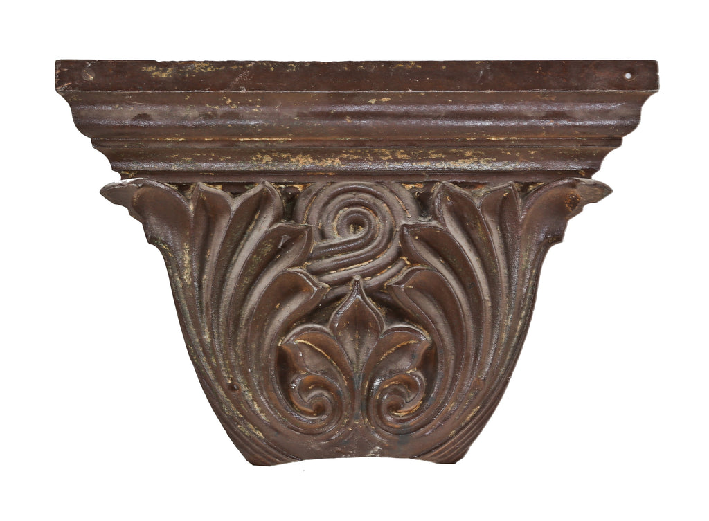 original mid-1870's ornamental cast iron new york city "soho district" cast iron building facade pilaster capital fragment with curvaceous leaves