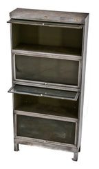original late 1930's american industrial kelsey-hayes factory office all-metal barrister stackable bookcase with brushed steel finish