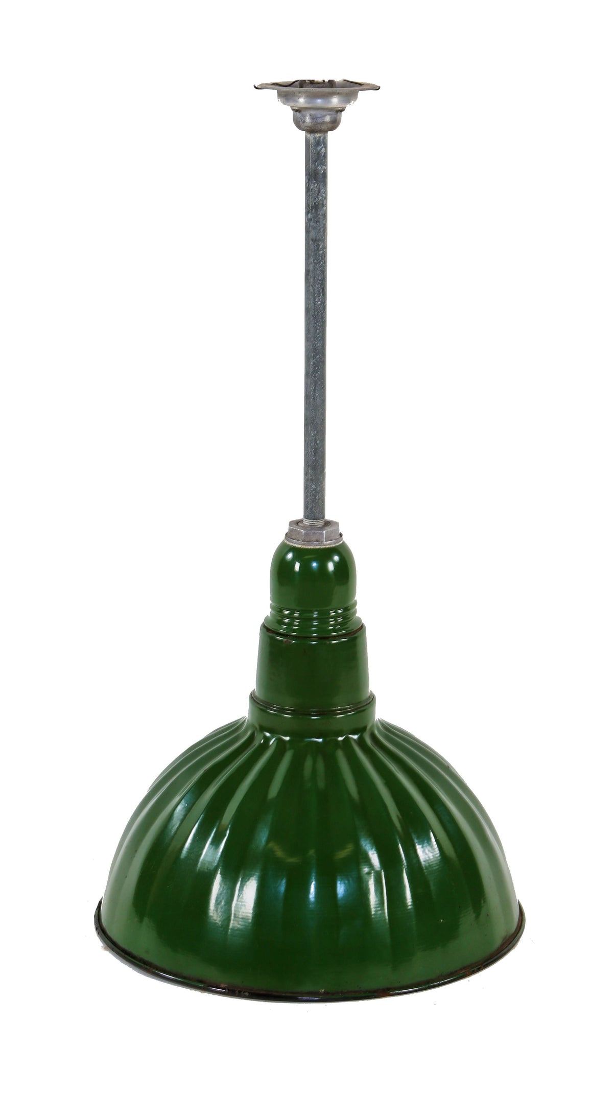 unusual early 1920's american antique industrial oversized wrigley chewing gum factory fluted deep bowl green porcelain enameled pendant light