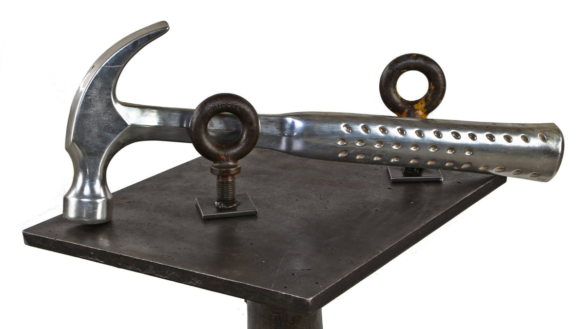 unusually large c. 1960's american industrial hardware store aisle endcap molded plastic hammer with metallic silver finish
