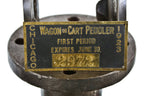 original rectangular-shaped c. 1920's american antique industrial single-sided surface mount stamped black enameled brass city of chicago peddler license