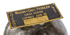 original single-sided flush mount city of chicago antique american cart or wagon street peddler stamped yellow brass license with black enameled finish