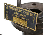 diminutive early 1920's american antique industrial city of chicago street cart peddler stamped brass license plaque or tag with expiration date