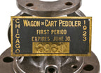 single-sided early 1920's baked black enameled die cut yellow brass original city of chicago street wagon or peddler official license