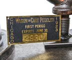 stamped yellow brass c. 1923 original and intact city of chicago wagon or cart peddler license plaque or badge with black paint finish