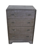 original c. 1930's five-drawer folded and pressed steel hospital or hotel room stationary dresser with intact streamlined style handles