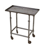 refinished c. 1930's american adjustable height tubular steel medical apparatus mobile support table with bassick casters