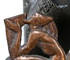 matching pair of original american art deco style machine age ornamental copper-plated cast iron figural nude copper plated bookends