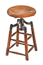reconfigured late 19th century american industrial four-legged shortened solid birch wood adjustable height draftsman stool