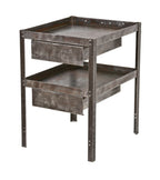 two-tier original american industrial angled iron stationary pollard tool cart or workstation with brushed metal finish