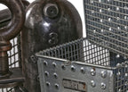 all original matching american industrial pressed and folded galvanized steel detroit school locker room storage baskets