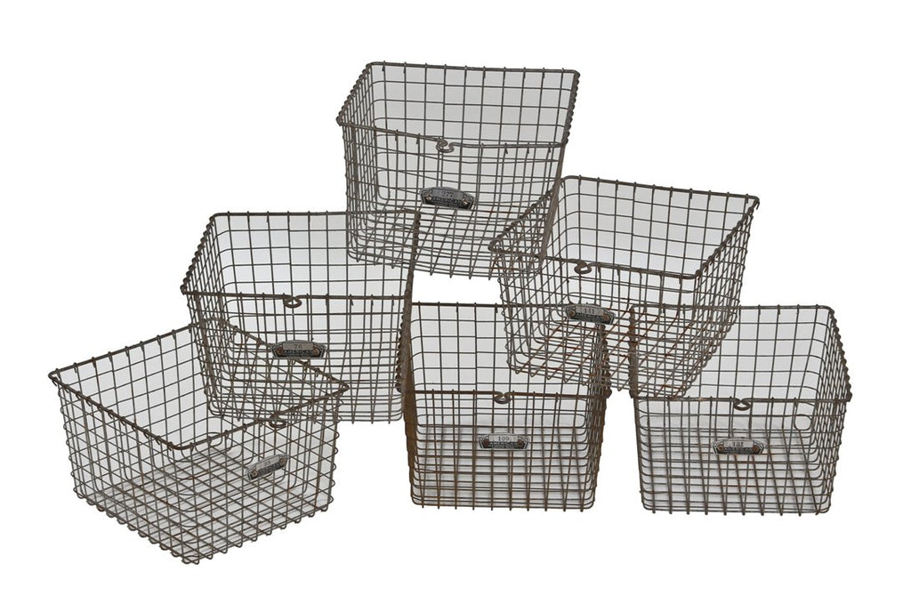 late 1920's original antique industrial steel wire mesh "american" school locket room storage baskets with number plaques