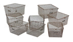 large lot of eight matching original american industrial wire mesh detroit public school locker room baskets with plaques