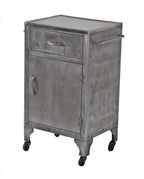 original cleaned and refinished vintage american medical cold-rolled steel hospital examination room supply cabinet with towel rod