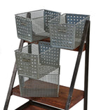 four original vintage american industrial reinforced galvanized steel locker room stackable baskets with number plaques and gridded wire sides