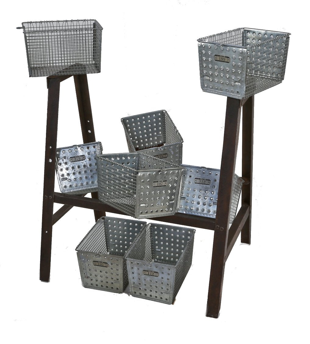 large lot of original american industrial matching reinforced galvanized steel detroit public school locker room baskets