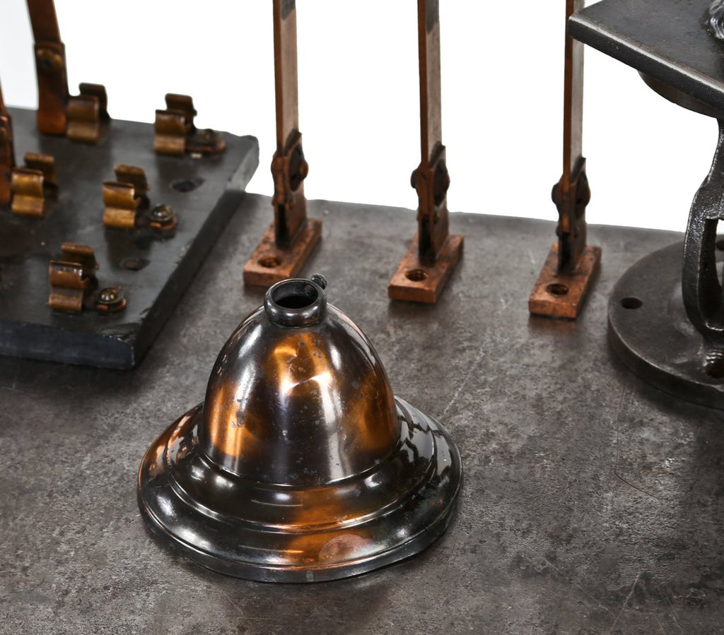 rare and desirable original c. early 20th century antique american spun brass ceiling fixture canopy with oxidized copper finish