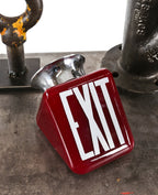 original late 1930's american double-sided ceiling mount ruby red glass illuminated theater exit light with baked white enameled lettering