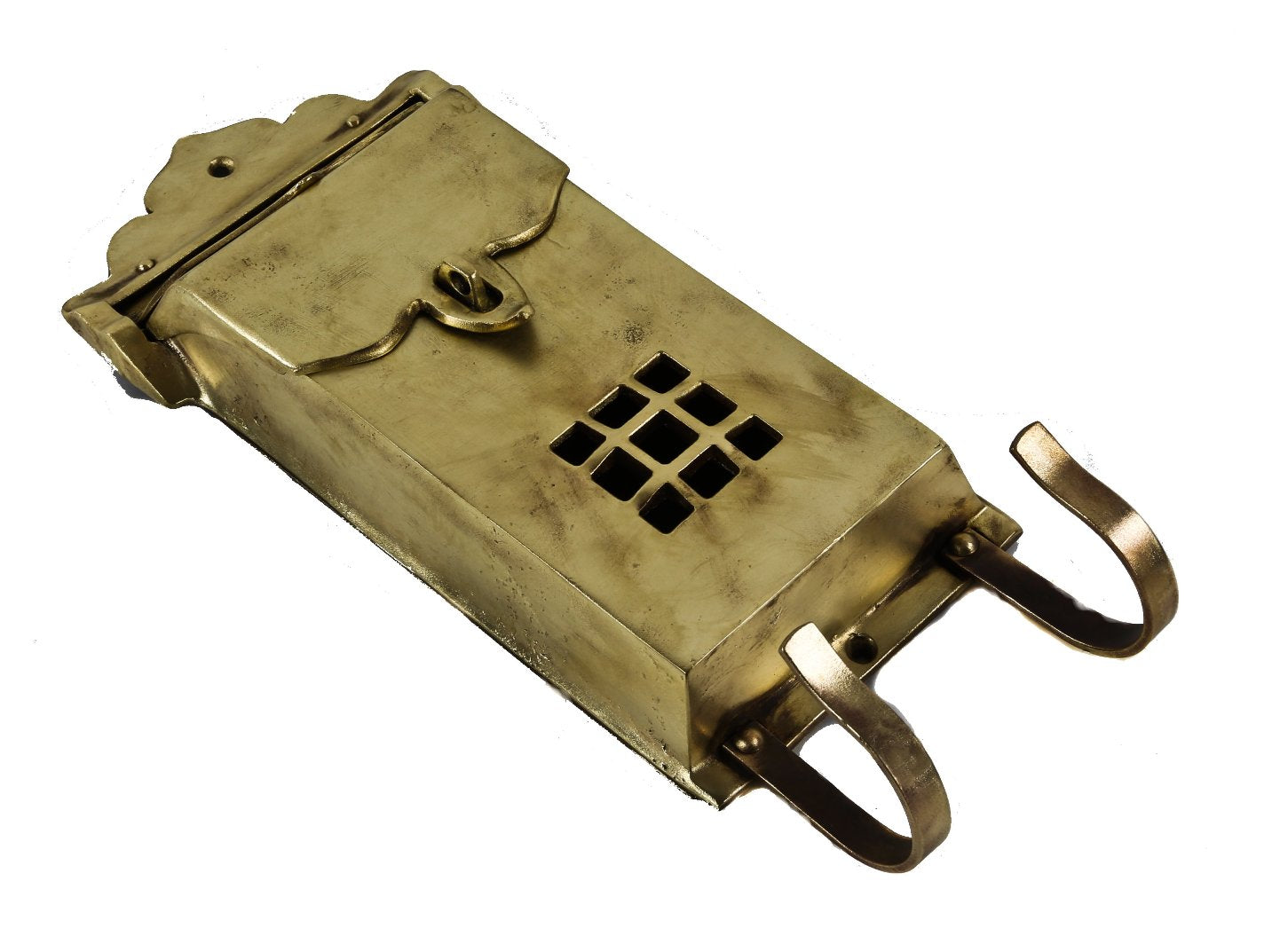 exceptionally well made c. 1920's american craftsman or mission style heavy brass residential mailbox with paper brackets