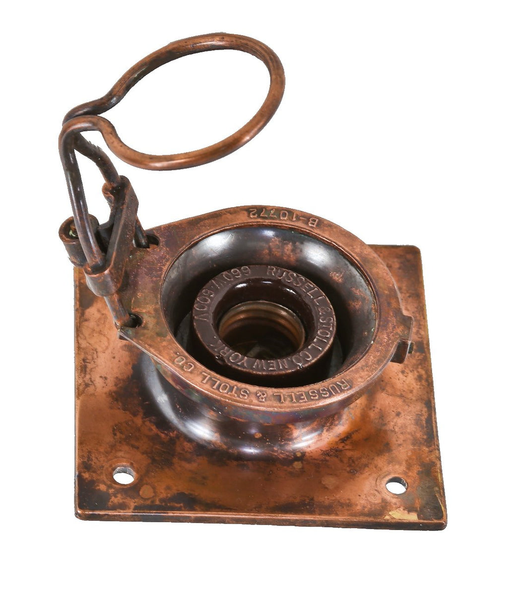 simple yet elegant original early 20th century cast bronze single light new york city subway ceiling fixture with pivoting craddle