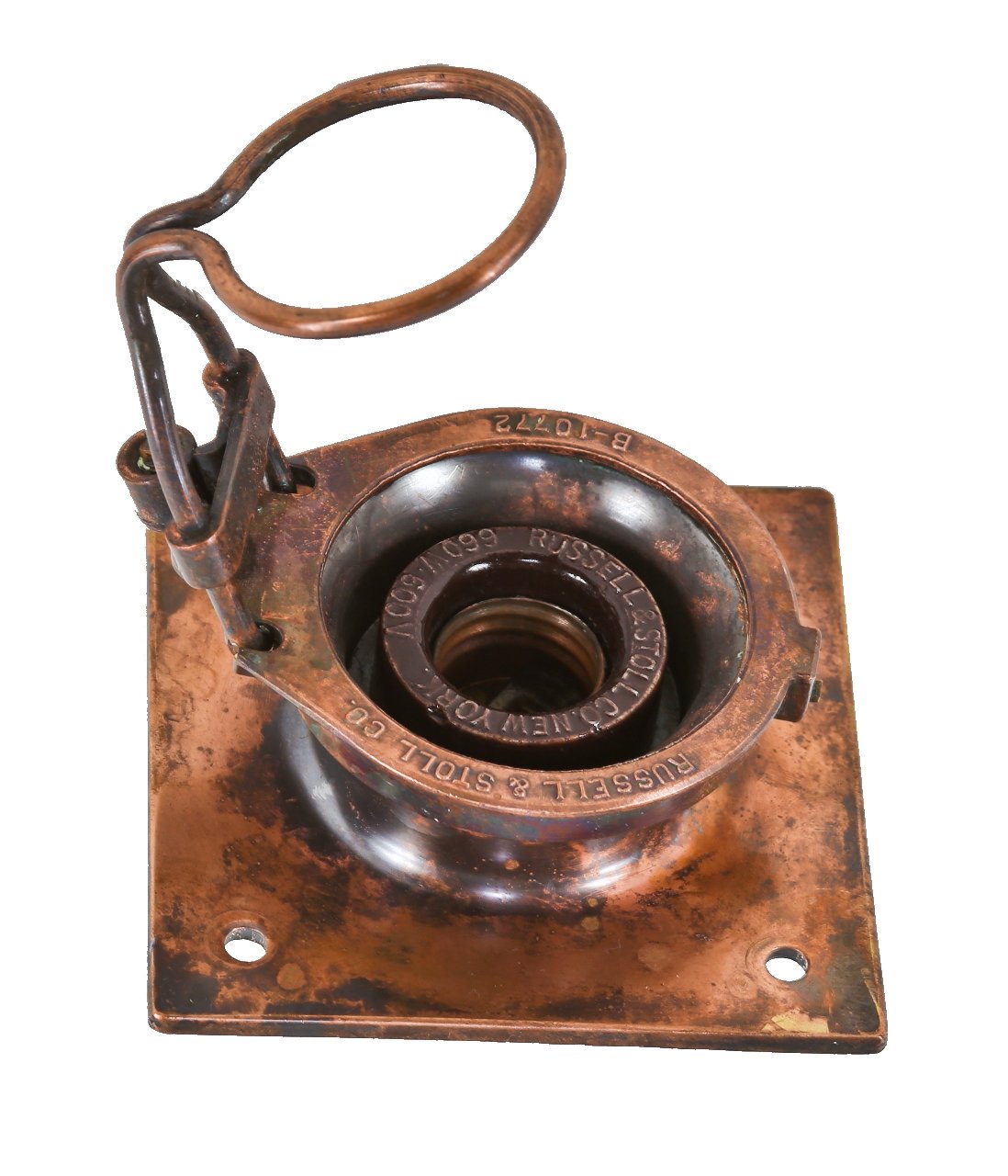 simple yet elegant original early 20th century cast bronze single light new york city subway ceiling fixture with pivoting craddle