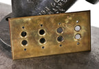 original c. 1905-10 heavily machined american solid yellow brass interior residential multi-switch backplate with beveled edges