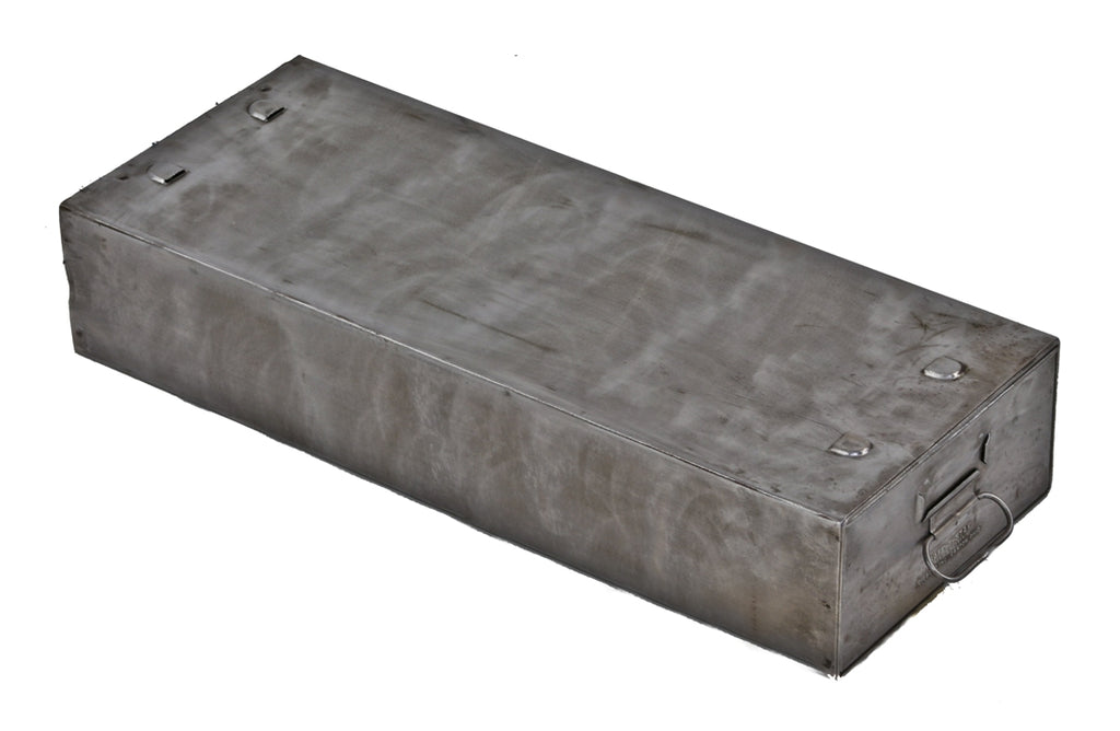 original c .1940's american industrial "safe-t-stak" single sliding drawer cabinet comprised of folded and pressed steel