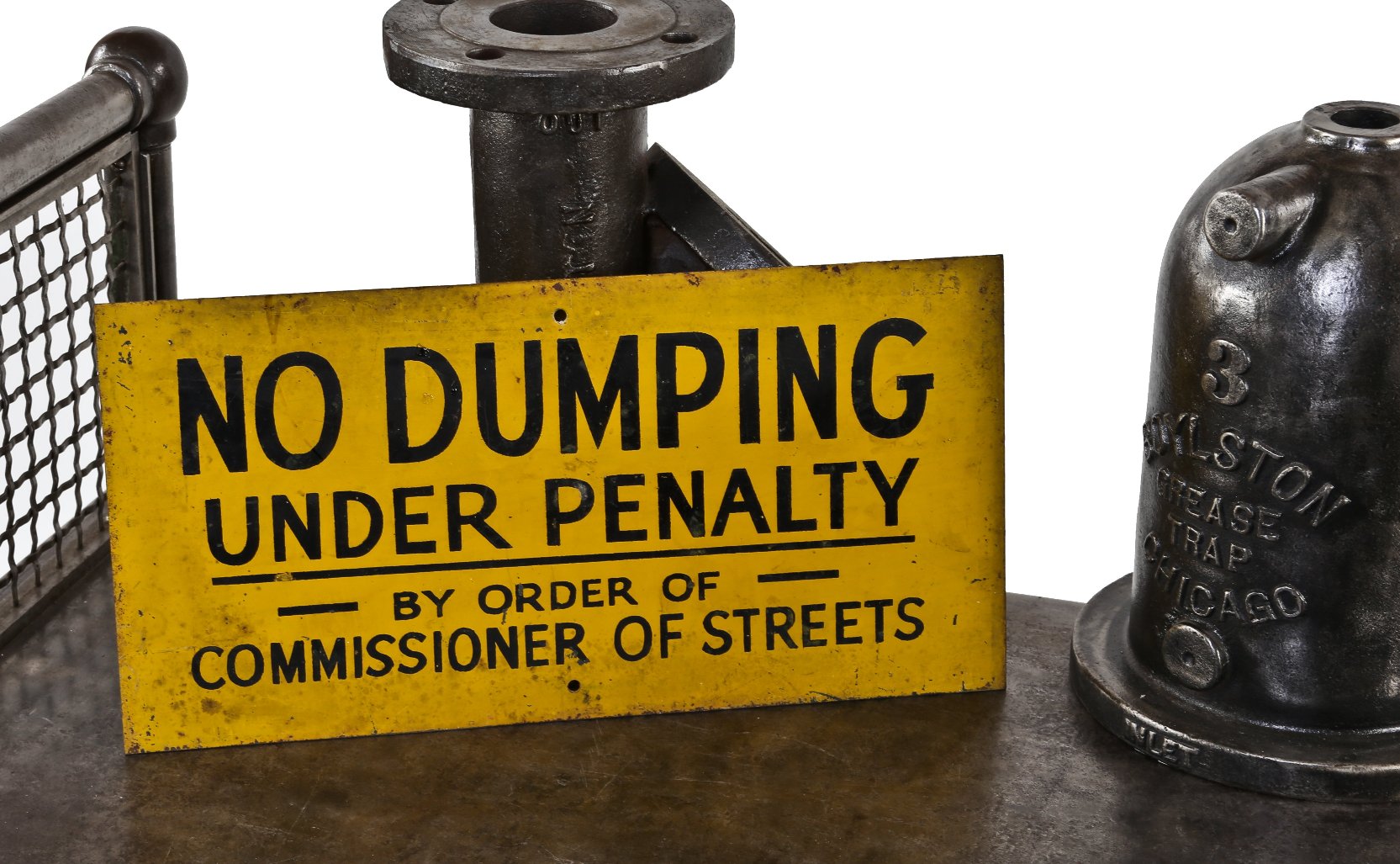 hand-painted late 1930's vintage american city of chicago brightly colored "no dumping" heavy gauge steel street sign