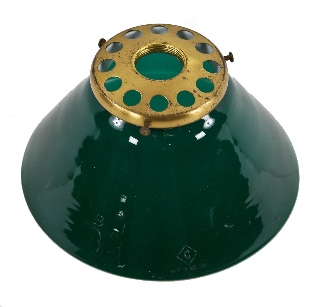 original early 20th century antique american industrial factory office interior pendant or drop light conical-shaped emerald green cased glass replacement shade