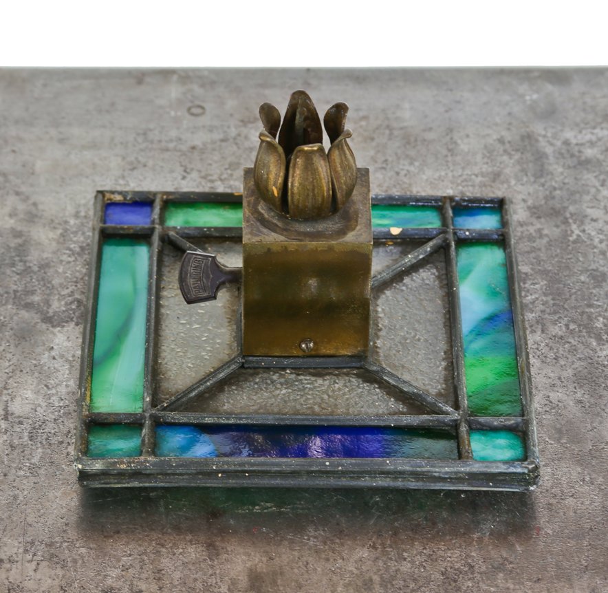 single intact early 20th century american prairie style leaded art glass interior residential sconce shade with socket