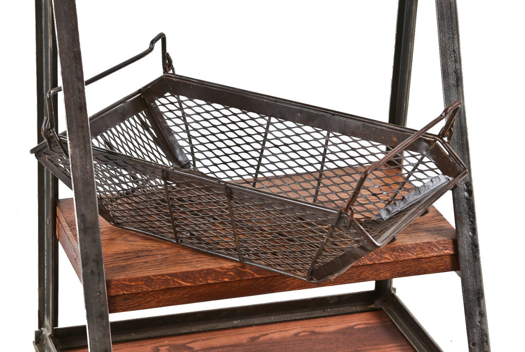 very durable multi-purpose american vintage industrial diamond steel mesh angled basket with large opposed drop handles