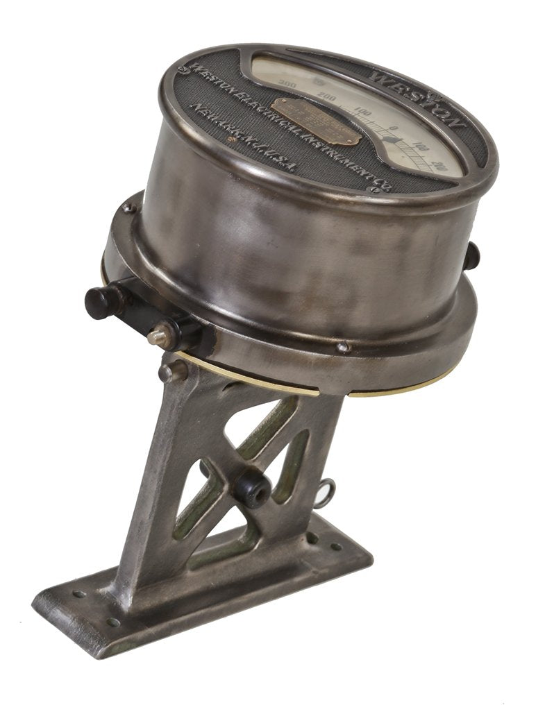 hard to find early 20th century american antique industrial cast iron weston voltmeter with original swing-out cast iron bracket