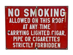 original late 1930's american industrial exterior ford assembly plant rooftop bright red porcelain "no smoking" sign