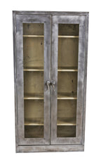 original c. 1950's american medical freestanding double door hospital research laboratory heavy gauge steel storage cabinet with adjustable shelves