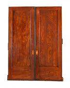 set of two early 20th century american antique interior residential varnished oak wood single recessed panel pocket doors